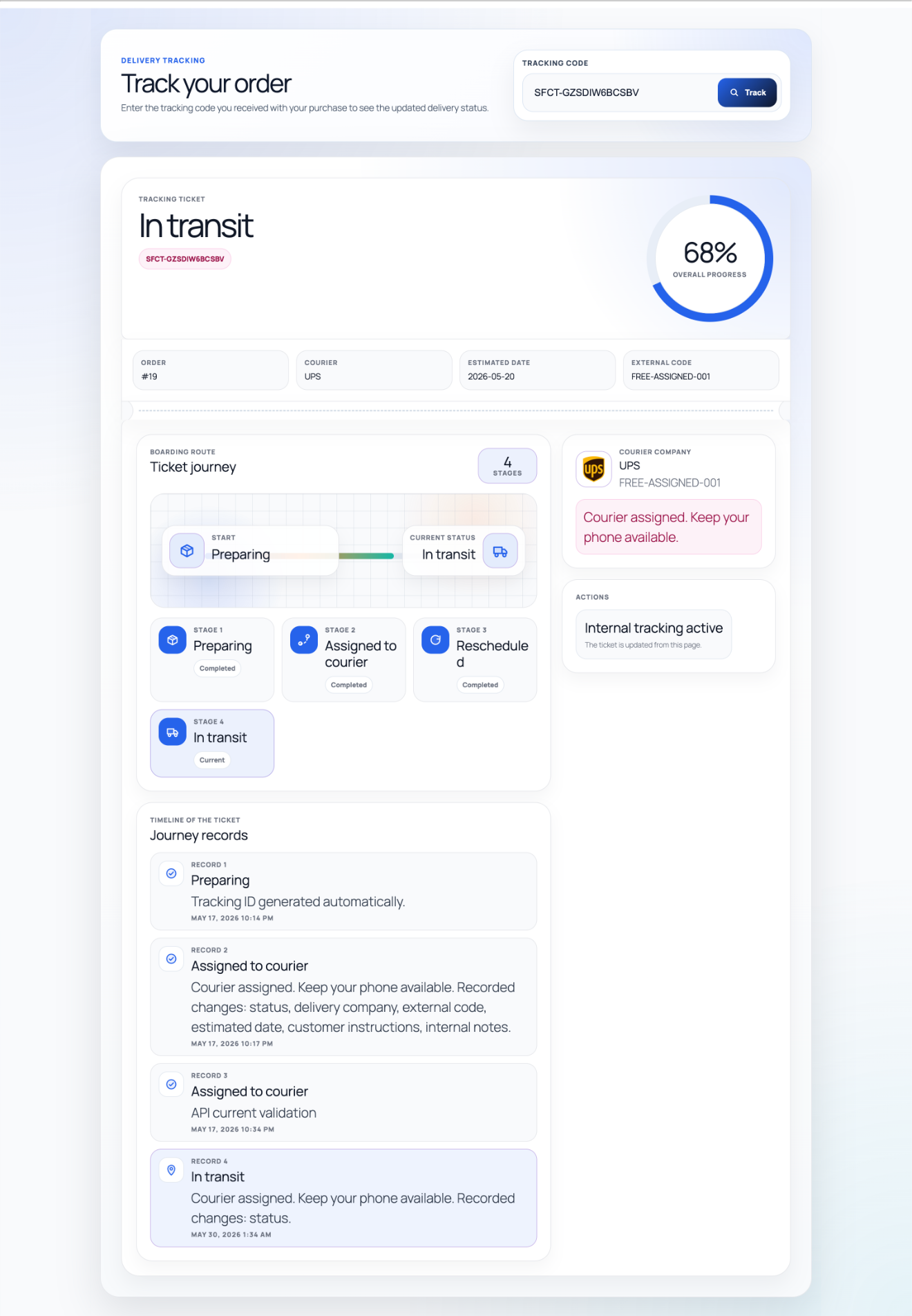 Premium tracking ticket